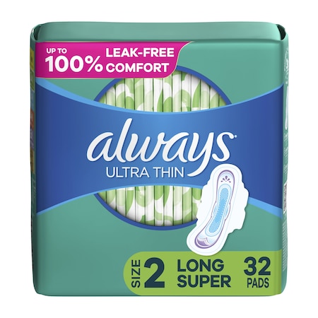 Always Ultra Thin Pads with Wings, Size 2, Long, Super Absorbent, PK96 97020